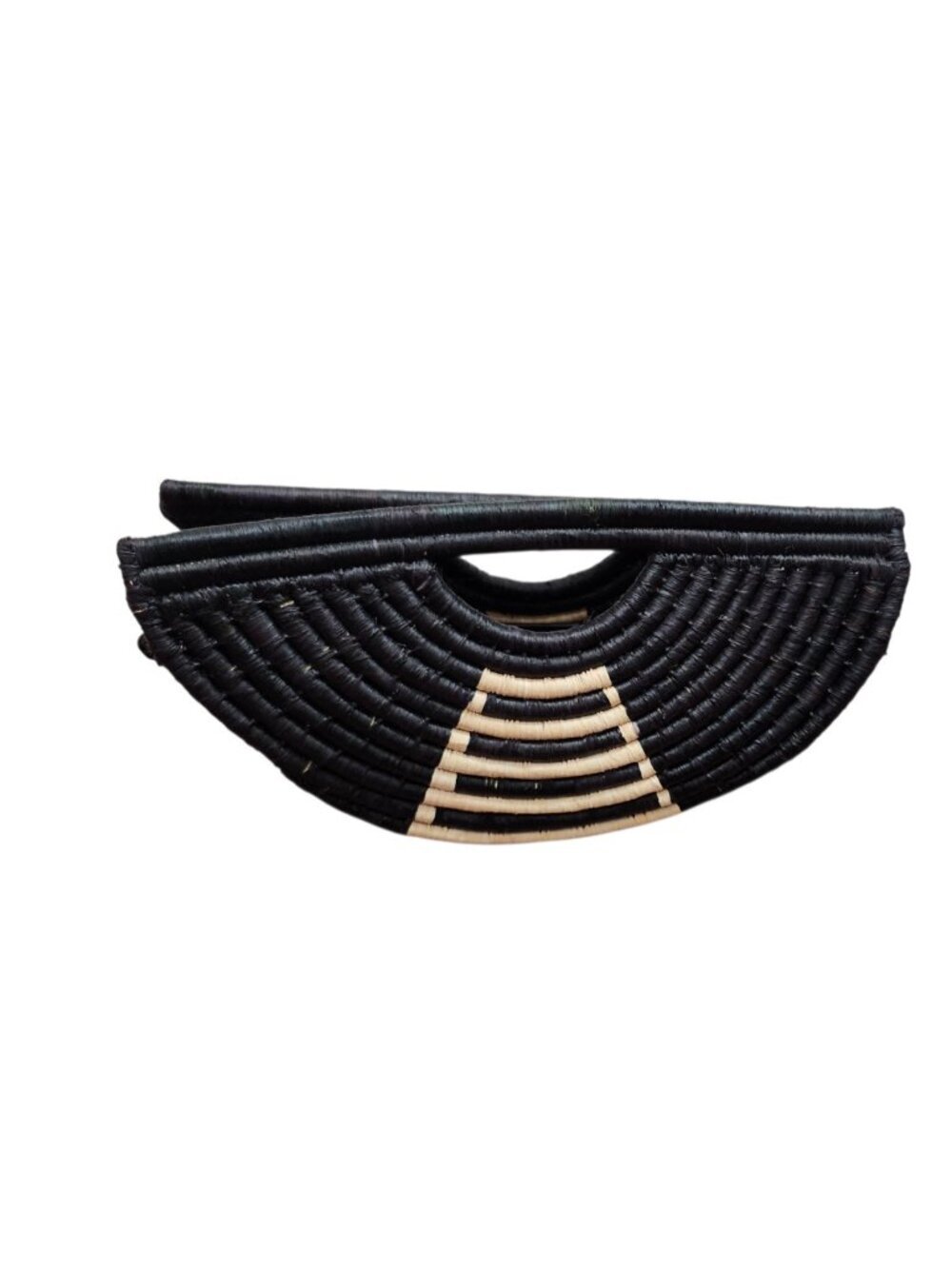 EILAF Large Half Moon Raffia Top Handle Bag Black Woven Straw Clutch Boho Design - Picture 4 of 13